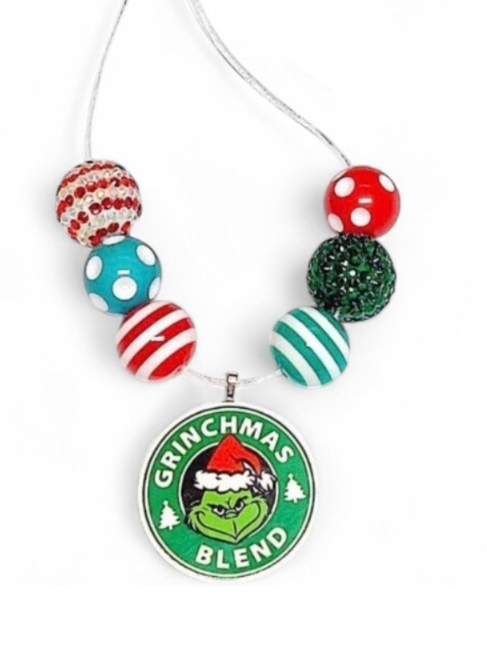 Handmade Grinchmas Blend Inspired Adjustable Necklace on Sparkle Cord